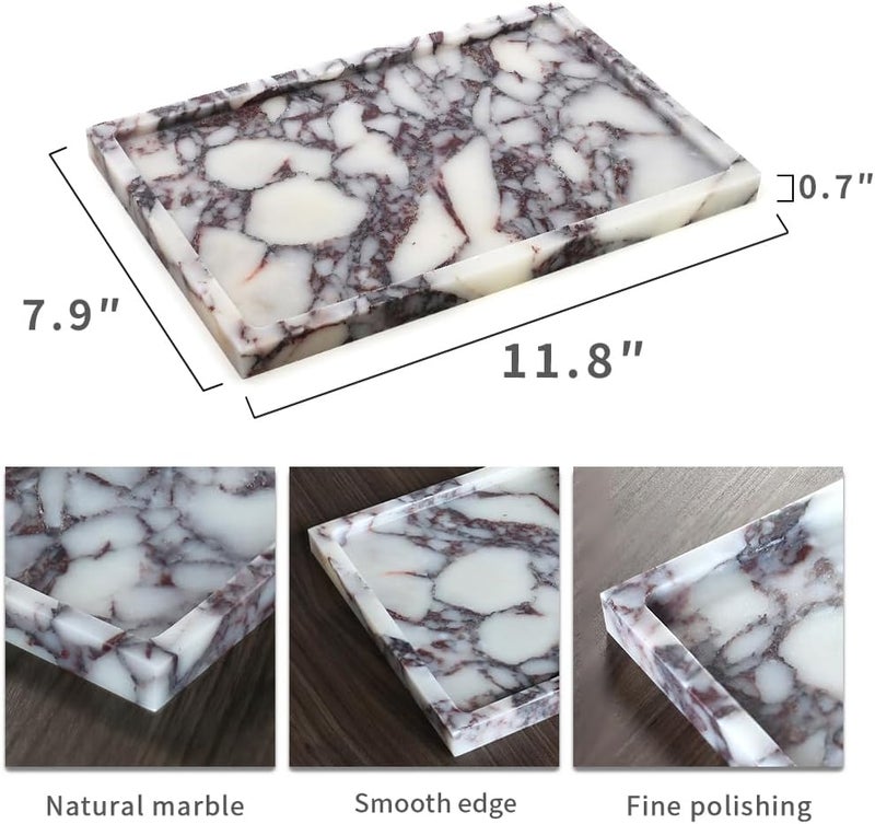 Future stone Real Luxurious Natural Marble Vanity Tray Genuine Marble Storage Tray for Home Decor Stone Tray for Bathroom/Kitchen/Vanity/Dresser,Plate Holder for Tissues, Candles, Towel - Image 2